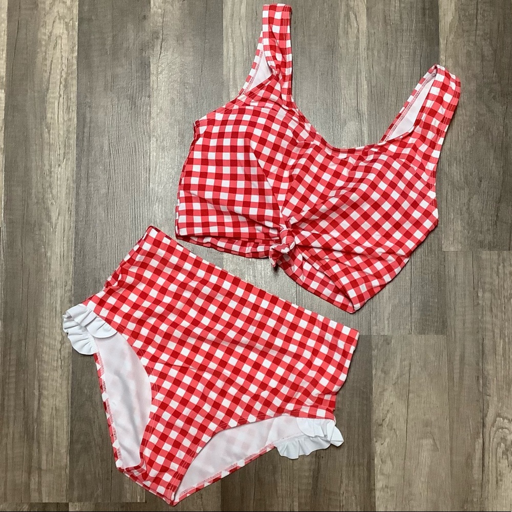 Coral Reef Red Gingham Two Piece Swim Suit
